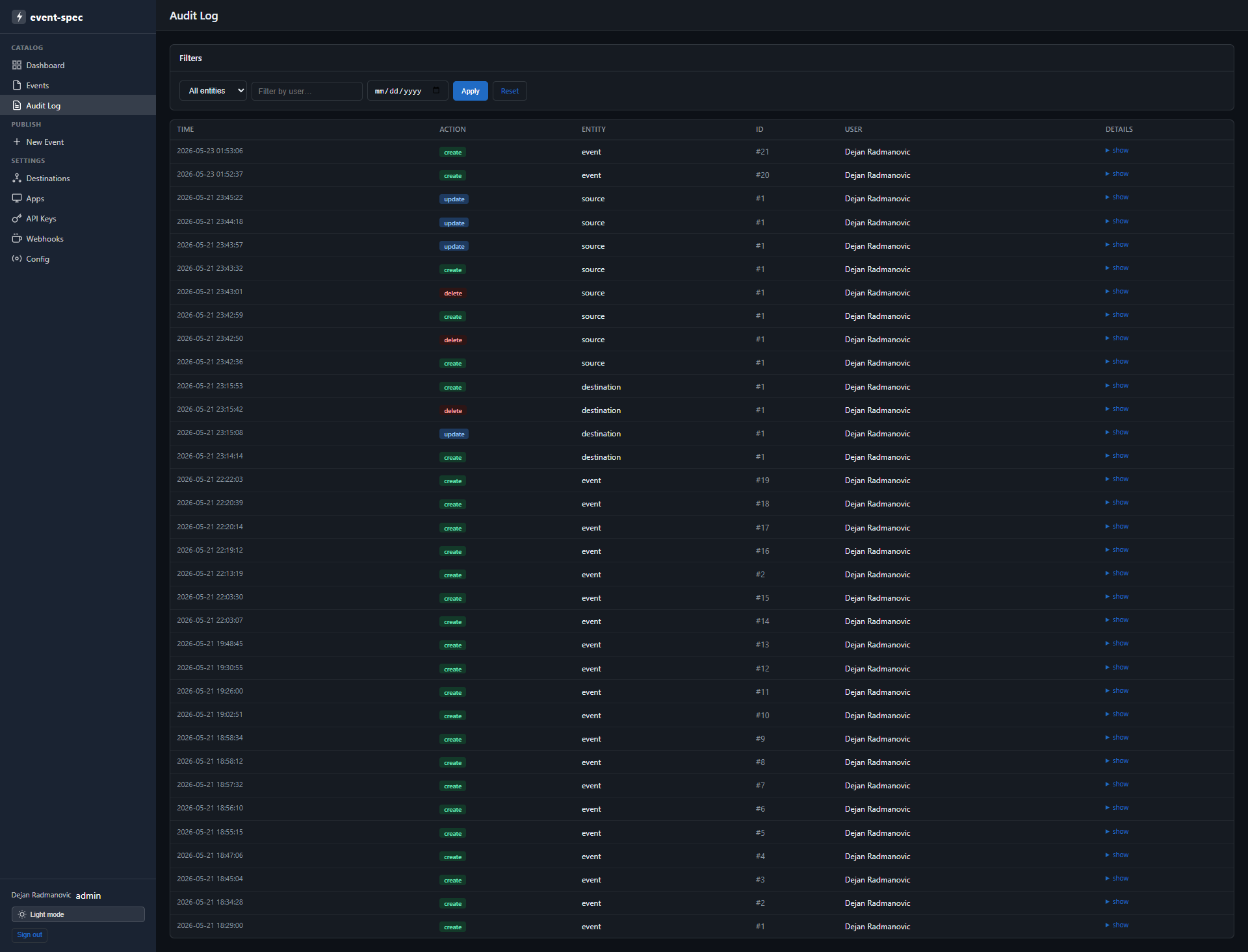 Audit log
